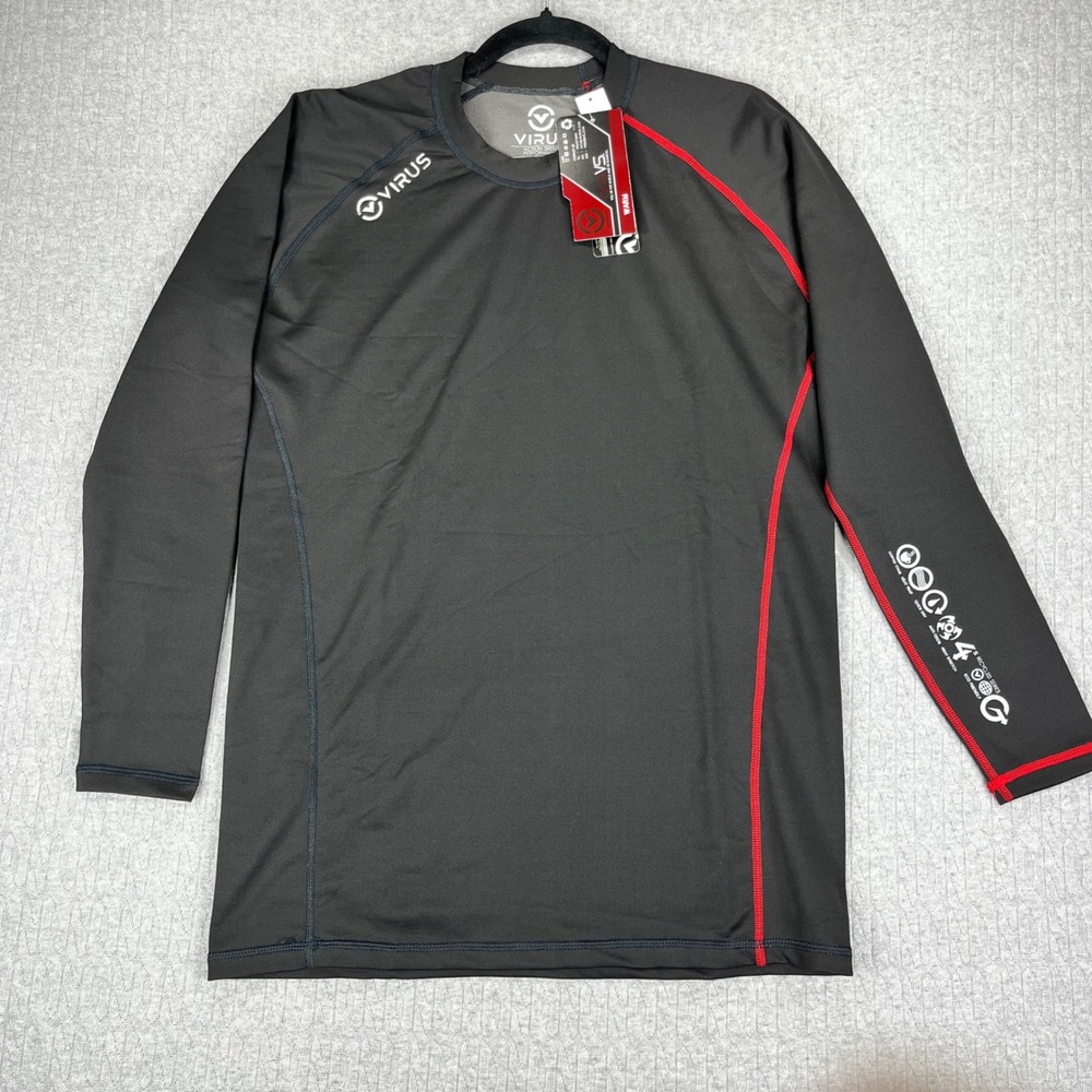New Virus Stay Warm Long Sleeve Shirt Men L Black Red Compression Base Layer